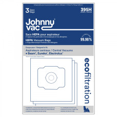 Johnny Vac HEPA Central Vacuum Bag 395H - Compatible with Beam, Eureka, Electrolux, Kenmore, Nilfisk (Pack of 3)